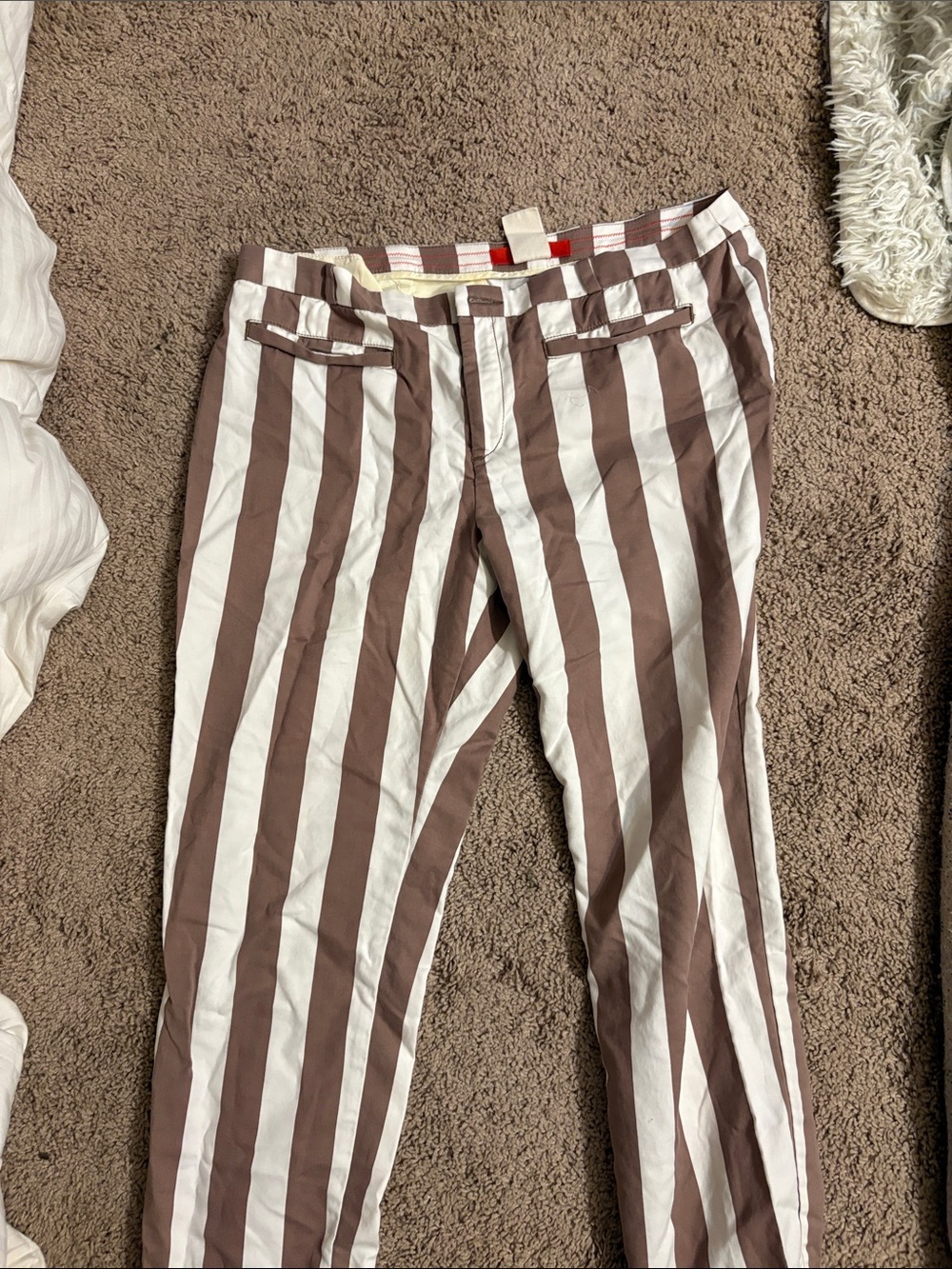 Cartonnier Brown and White Vertical Stripe Pants